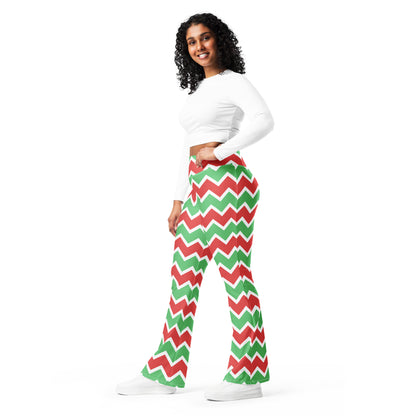Women's Christmas Chevron High Waist Flare Legging Pants