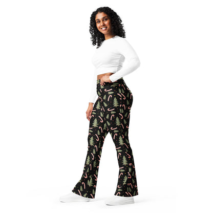 Women's Christmas Candy Cane High Waist Flare Legging Pants