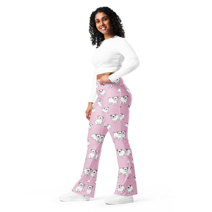 Women's Pink Pug Dog High Waist Flare Legging Pants