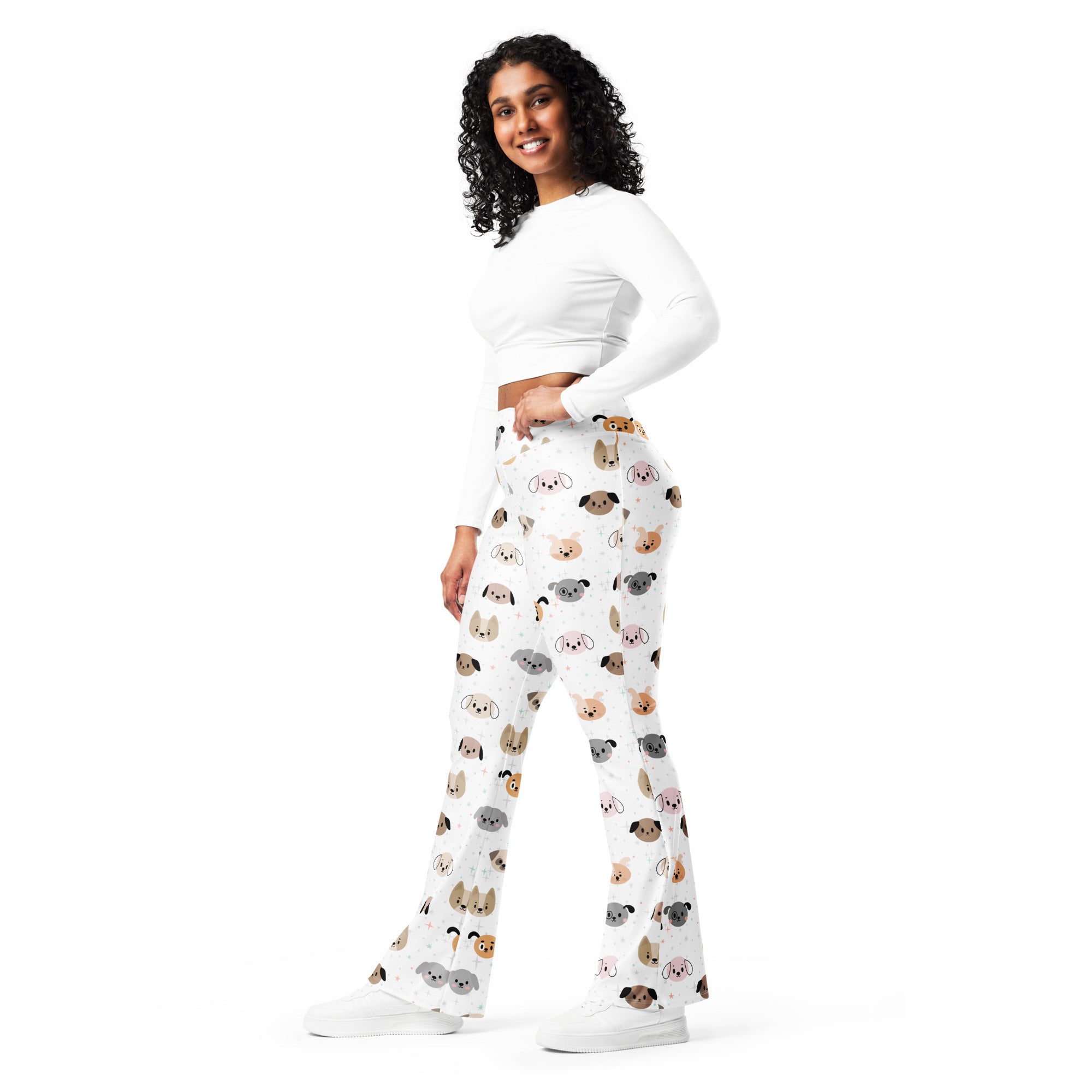 Women's Dog Face High Waist Flare Legging Pants