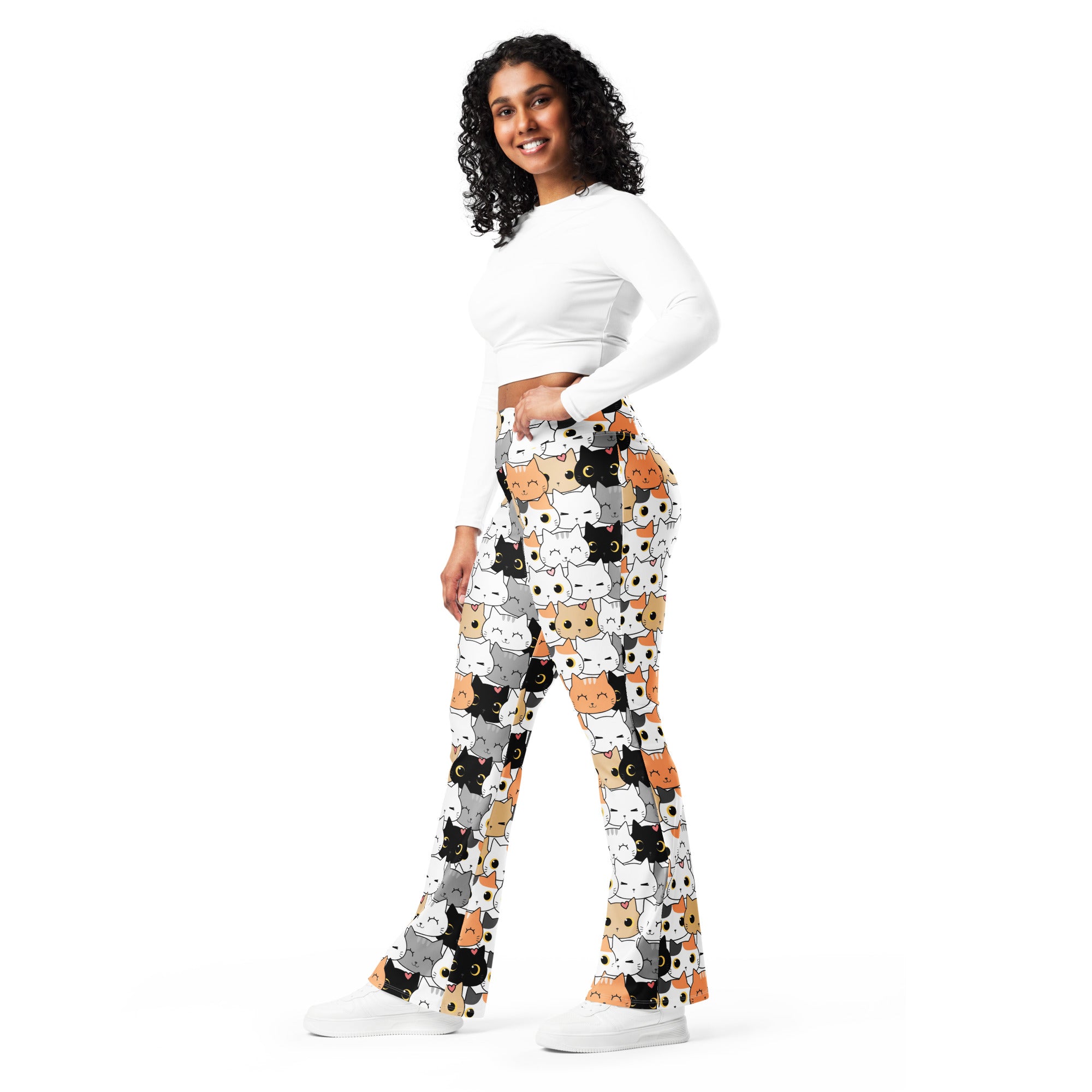 Women's Cat Face High Waist Flare Legging Pants