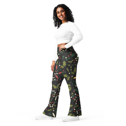Women's Holly Print Christmas High Waist Flare Legging Pants