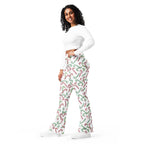 Women's Red & Green Candy Cane High Waist Flare Legging Pants