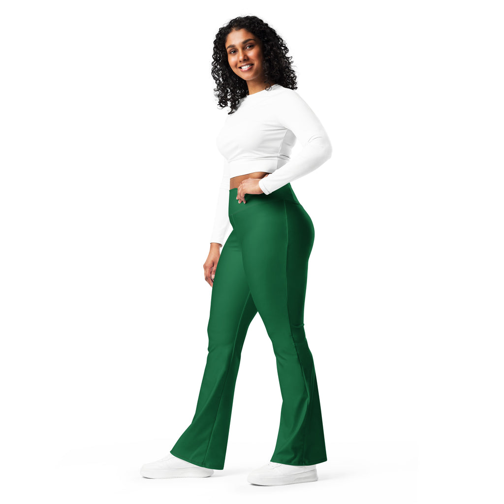 Women's Dark Green High Waist Flare Legging Pants