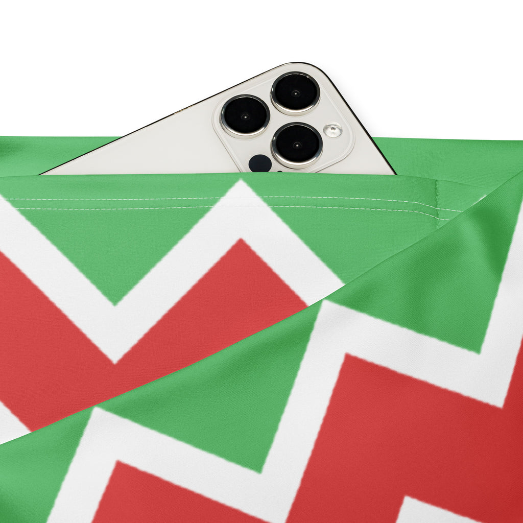 A vibrant green red and white chevron-patterned fabric pouch with silver iphone for women’s christmas chevron flare leggings