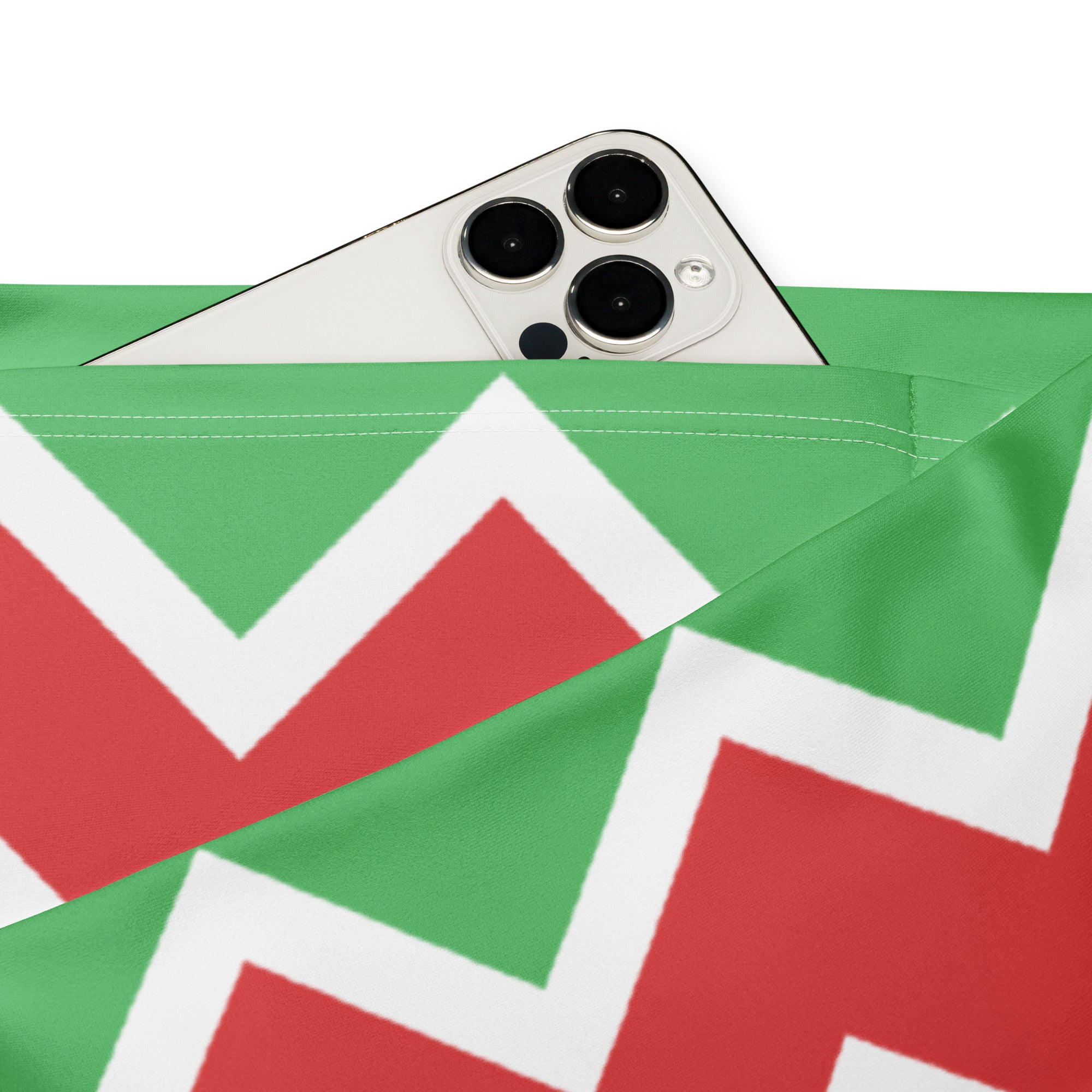 A vibrant green red and white chevron-patterned fabric pouch with silver iphone for women’s christmas chevron flare leggings