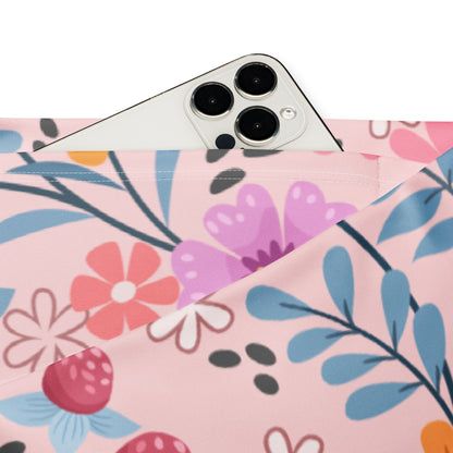Women's Pink Floral High Waist Flare Legging Pants