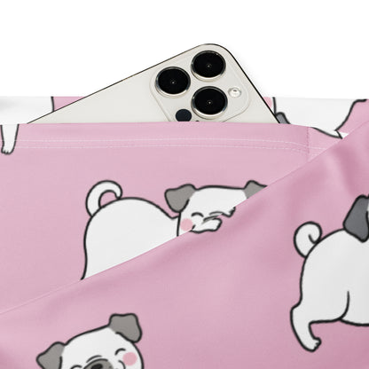 Women's Pink Pug Dog High Waist Flare Legging Pants