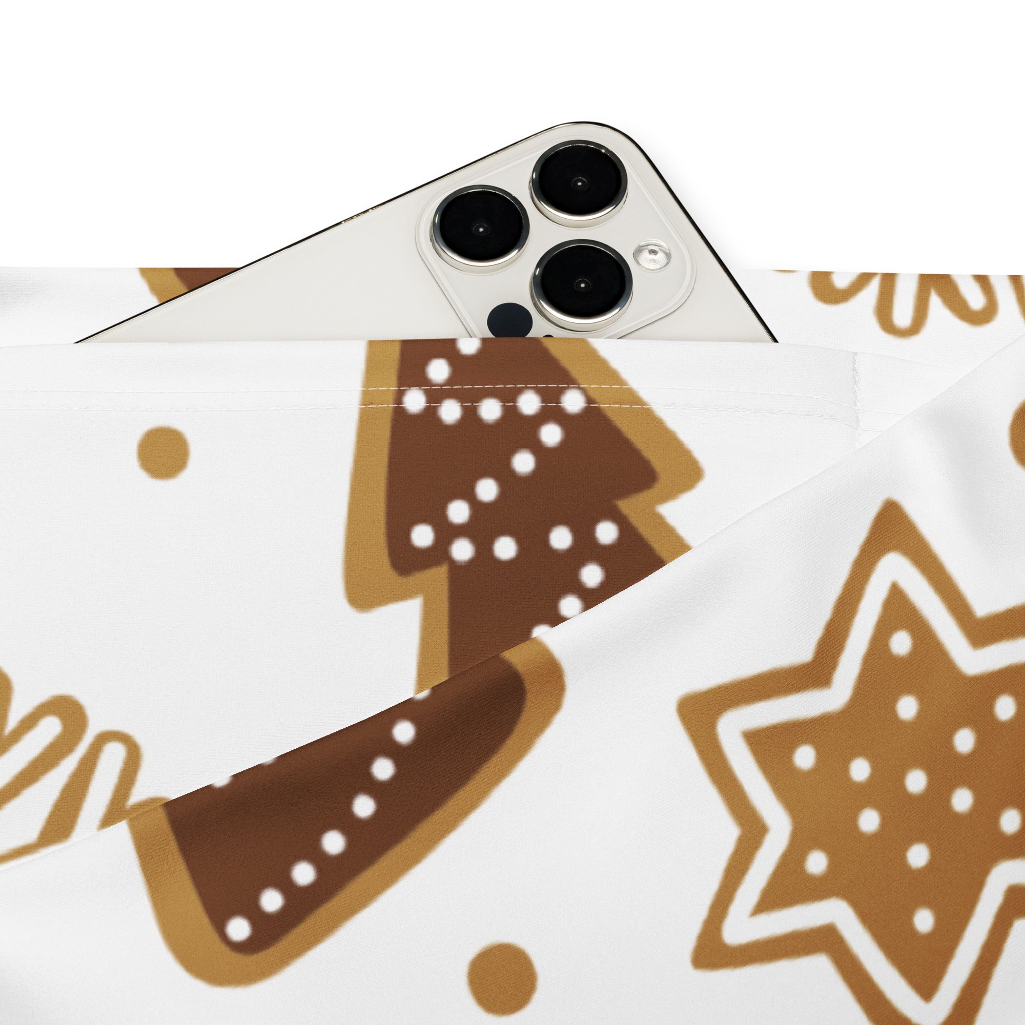 White fabric women’s gingerbread cookies christmas high waist flare legging pants with festive star and cookie pattern