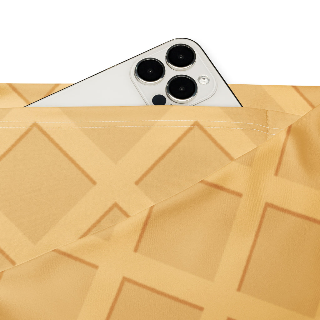 A beige waffle-patterned fabric pouch with a subtle geometric design for women’s waffle cone high waist flare leggings