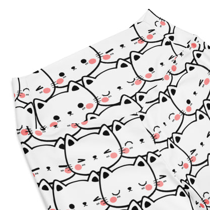 Women's White Cat Print High Waist Flare Legging Pants