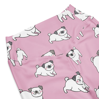 Women's Pink Pug Dog High Waist Flare Legging Pants