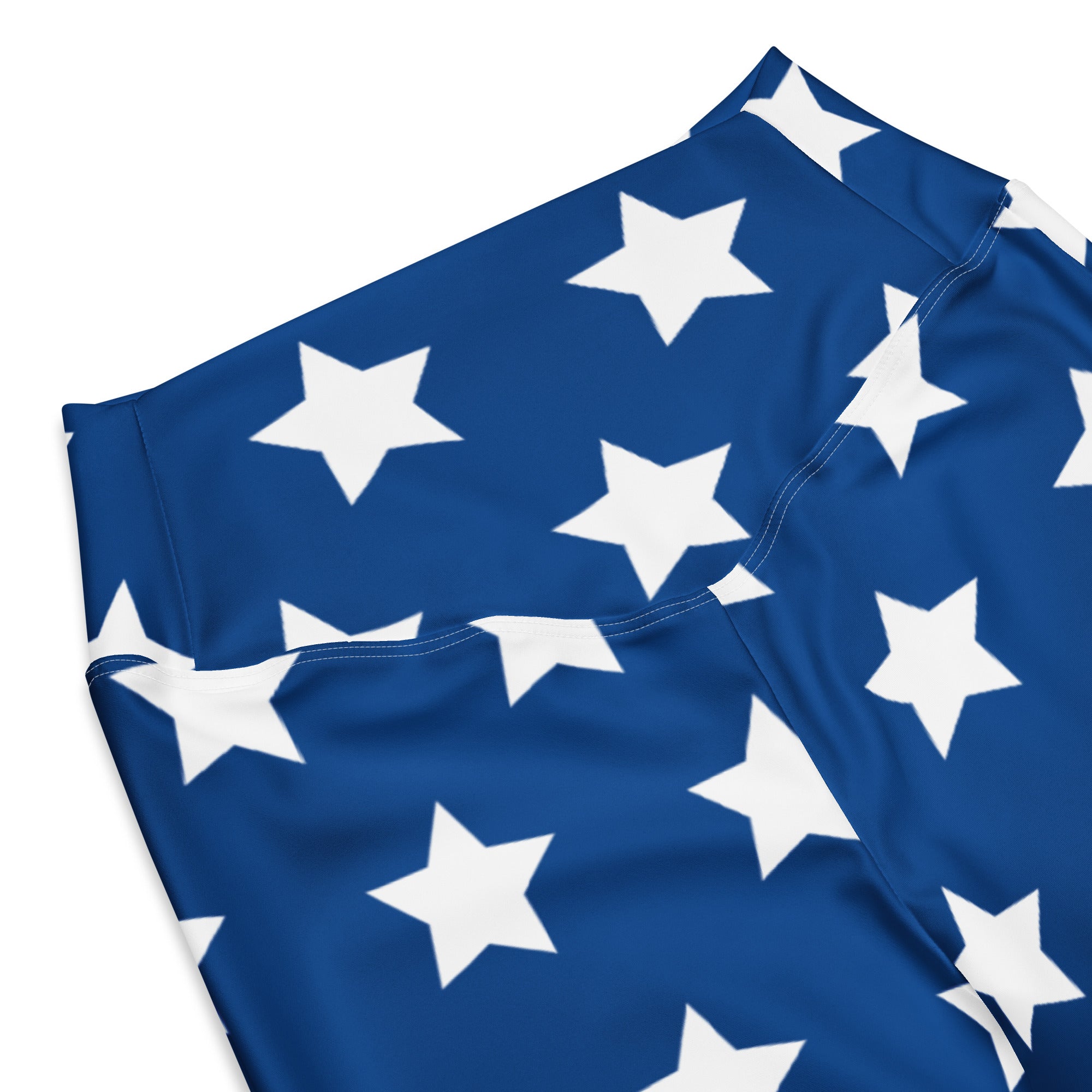 Women’s american flag high waist flare leggings in blue with bold white star pattern perfect for patriotic wear