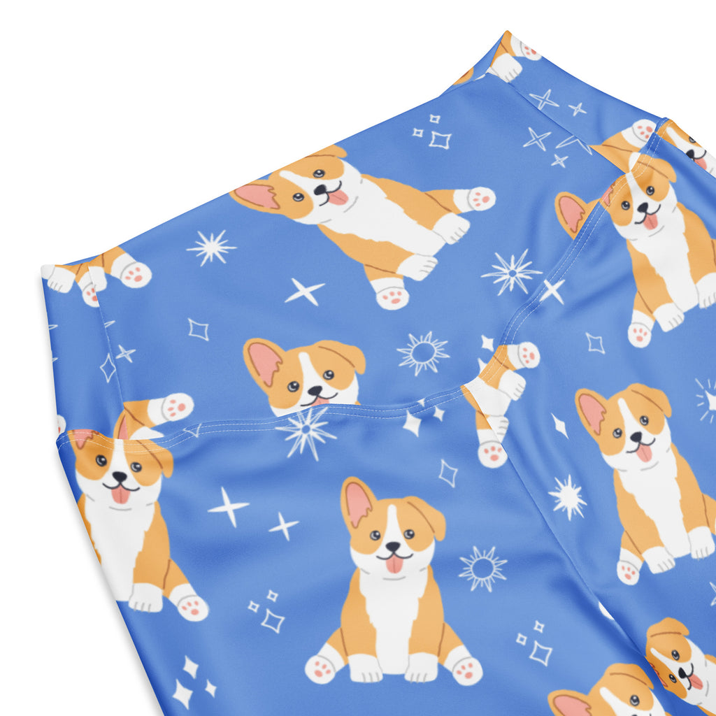 Women's Blue Corgi Dog High Waist Flare Legging Pants
