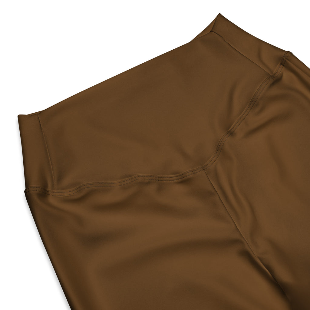 Women’s brown high waist flare legging pants made of smooth stretchy fabric for comfortable wear
