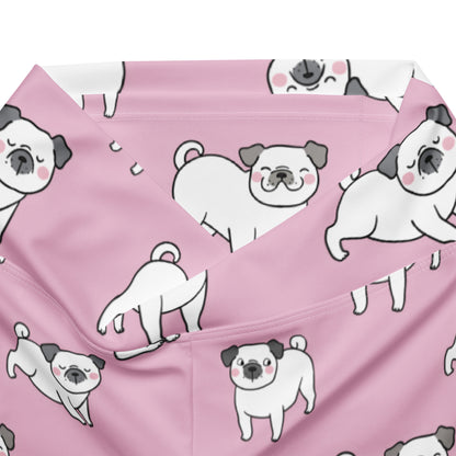 Women's Pink Pug Dog High Waist Flare Legging Pants