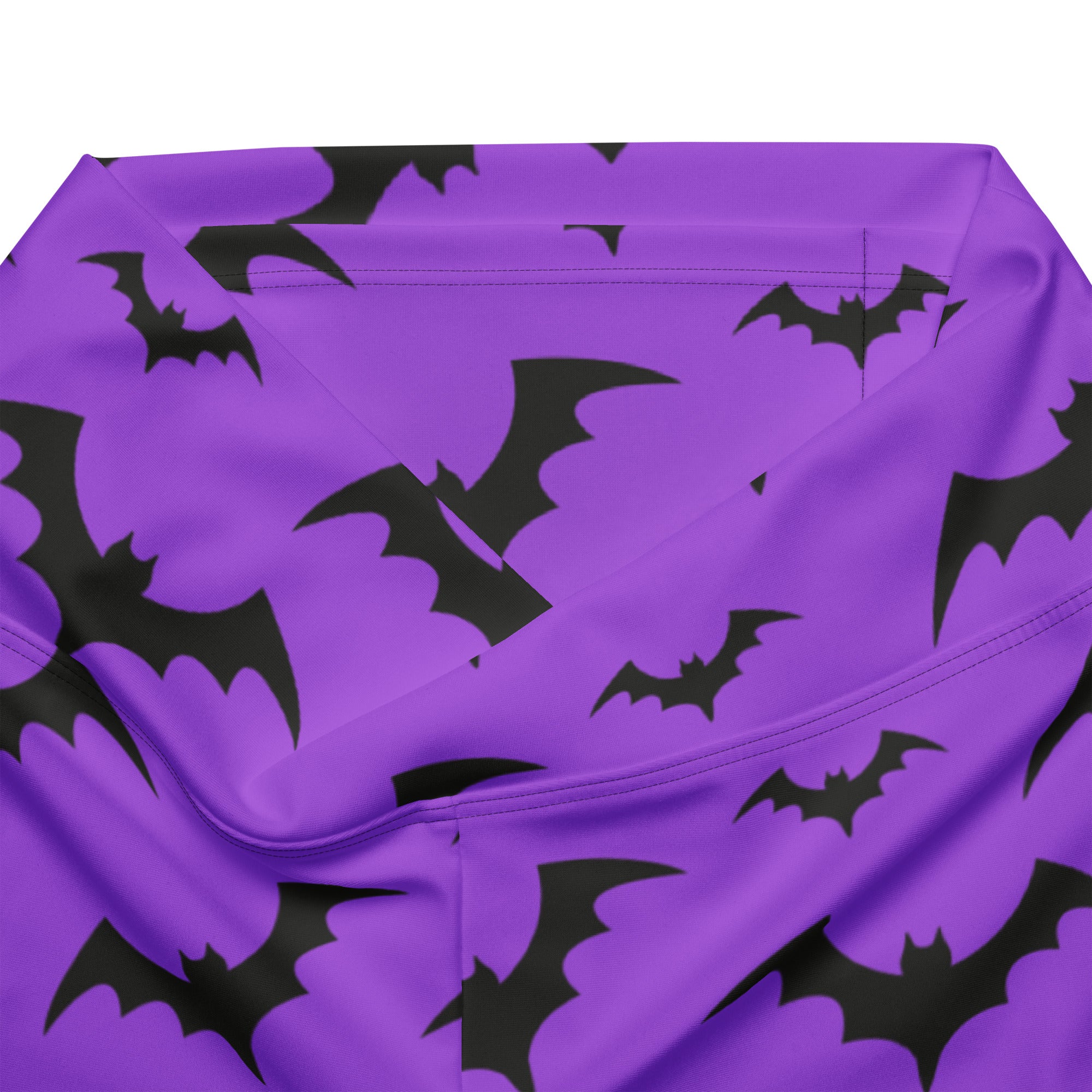 Women’s purple high waist flare legging pants with black bat pattern for halloween in soft fabric