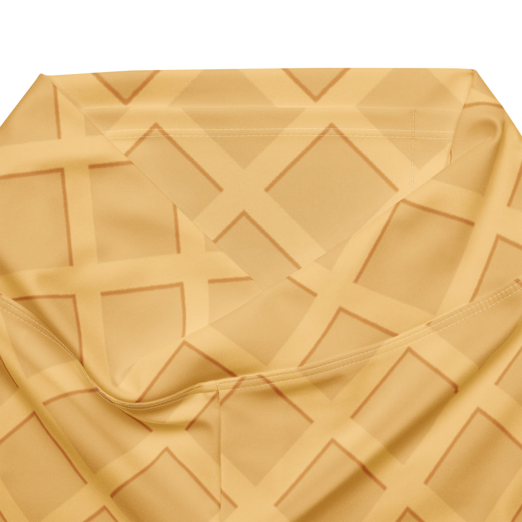 Beige women’s waffle cone high waist flare legging pants with subtle geometric diamond pattern fabric
