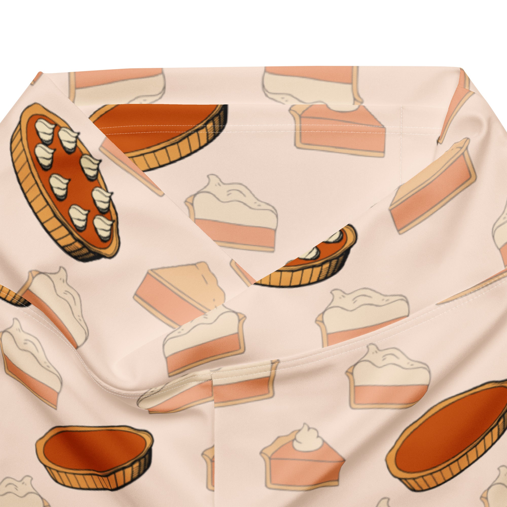 Women’s pumpkin pie thanksgiving high waist flare legging pants in soft pink fabric with warm pumpkin pie pattern
