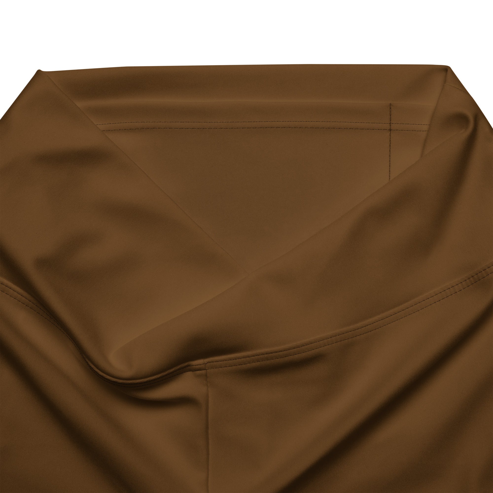Women’s brown high waist flare legging pants in satin fabric with smooth glossy texture and precise stitching