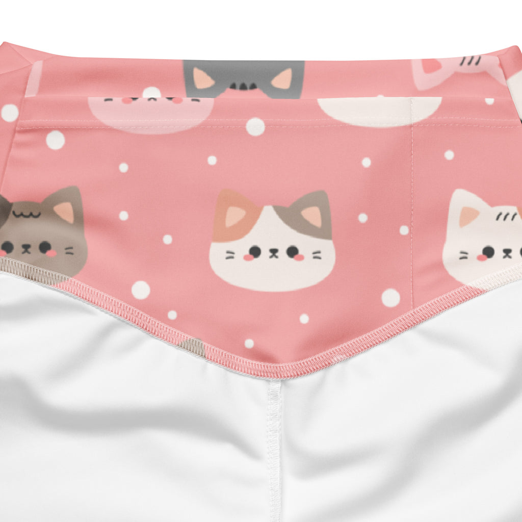 Women’s cute pink cat faces high waist flare legging pants with a playful pink bandana pattern of cartoon cats