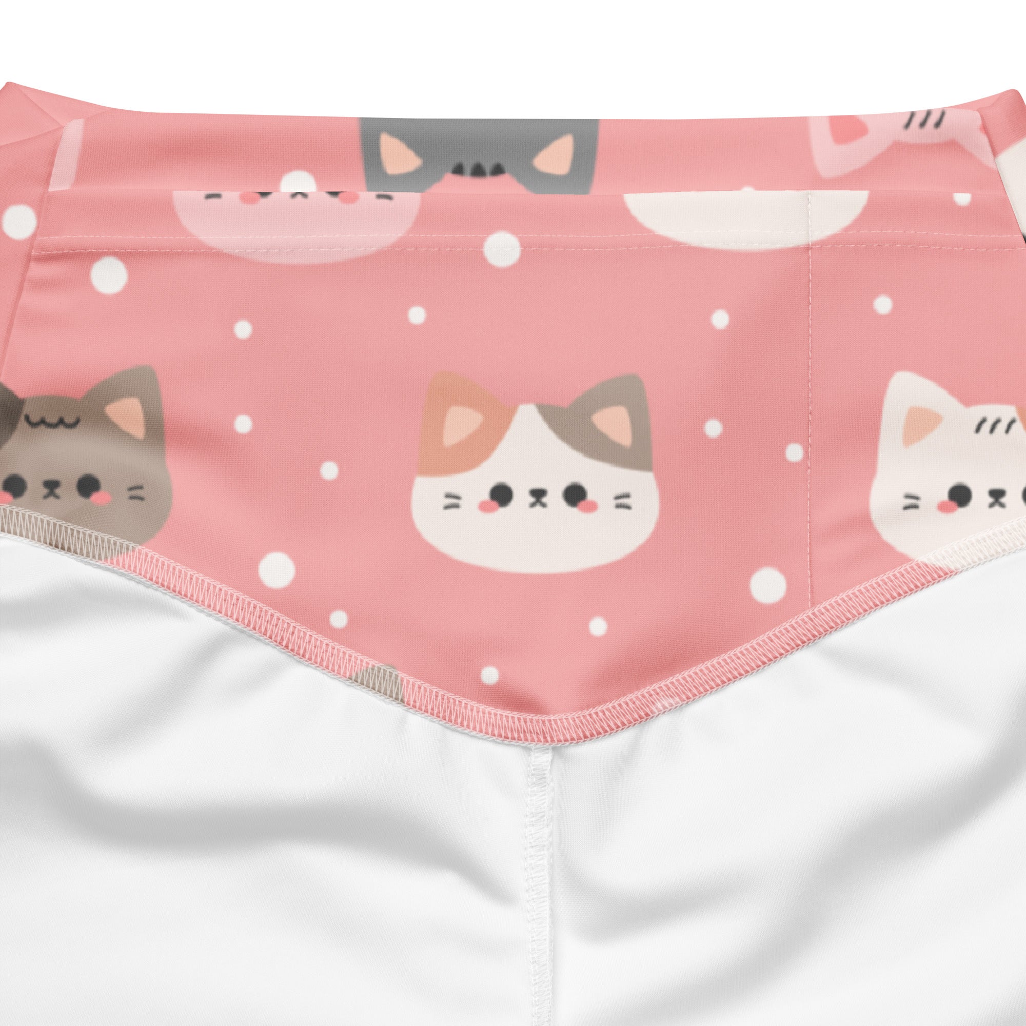 Women’s cute pink cat faces high waist flare legging pants with a playful pink bandana pattern of cartoon cats