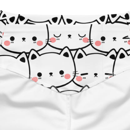 Women's White Cat Print High Waist Flare Legging Pants