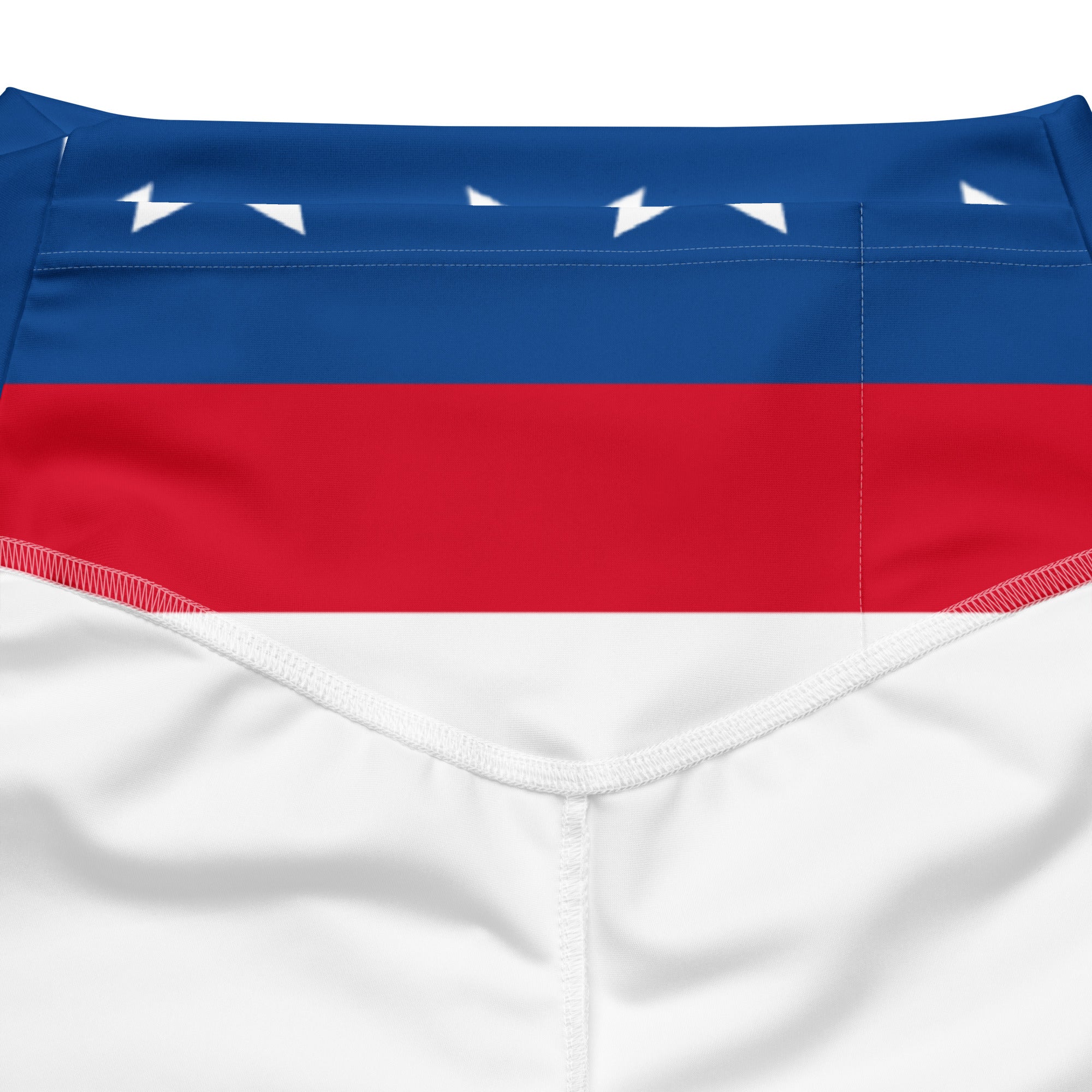Women’s american flag high waist flare legging pants with blue red white bold stripes and lightning bolt waistband