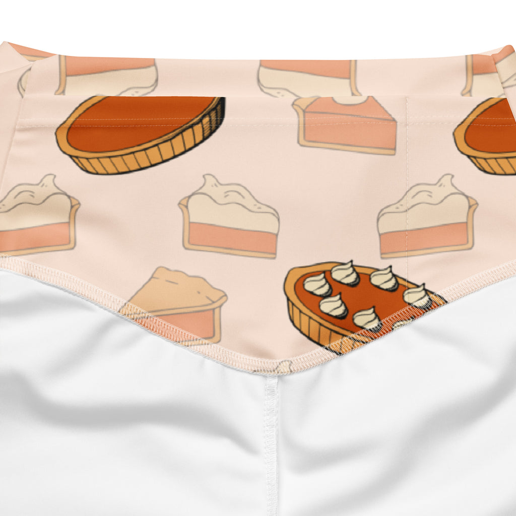 A soft peach-colored bandana with a playful pie pattern complementing women’s pumpkin pie thanksgiving leggings
