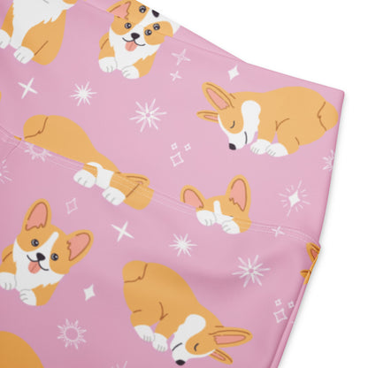 Women's Pink Corgi Dog High Waist Flare Legging Pants