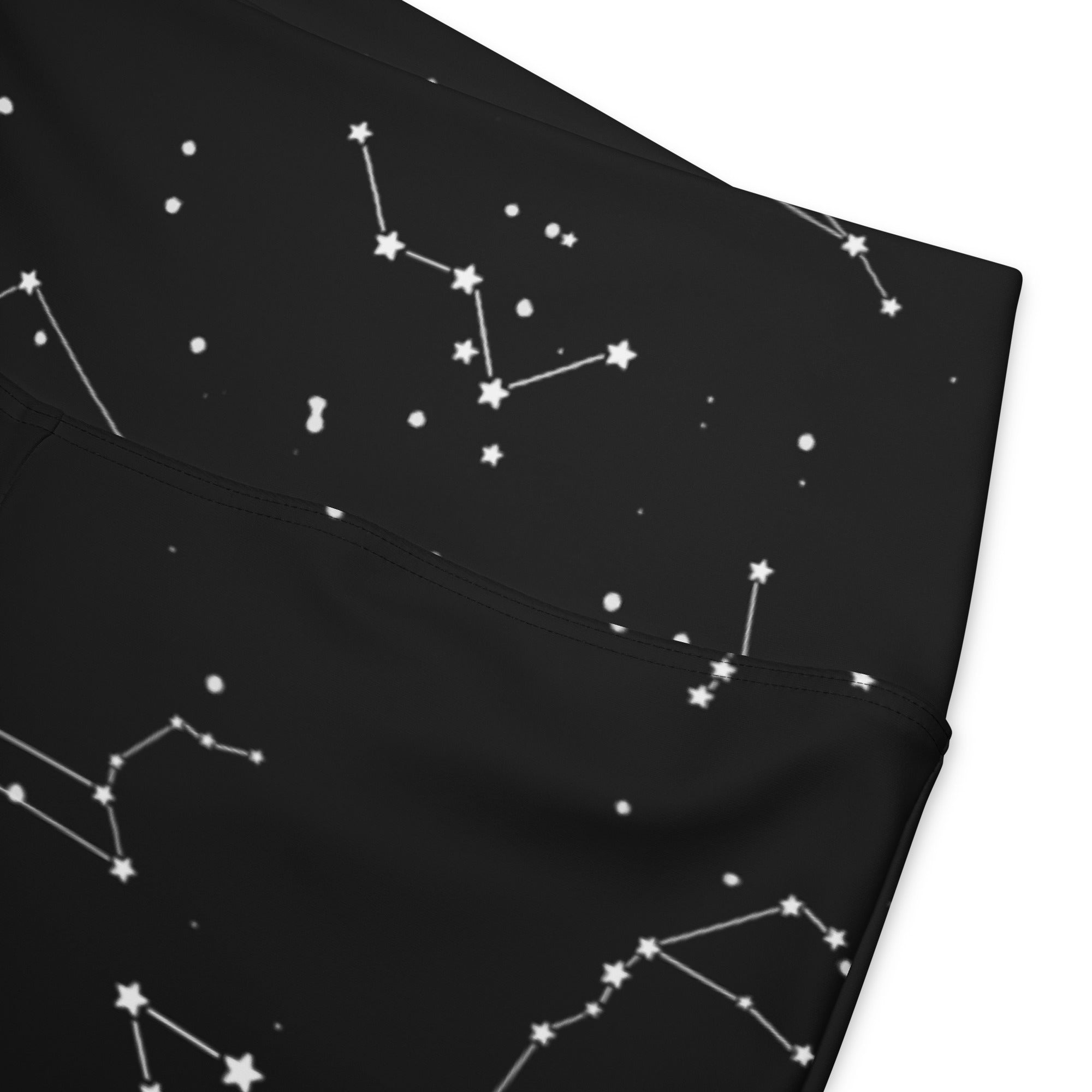 Women’s high waist flare legging pants in black fabric with a white realistic constellation pattern