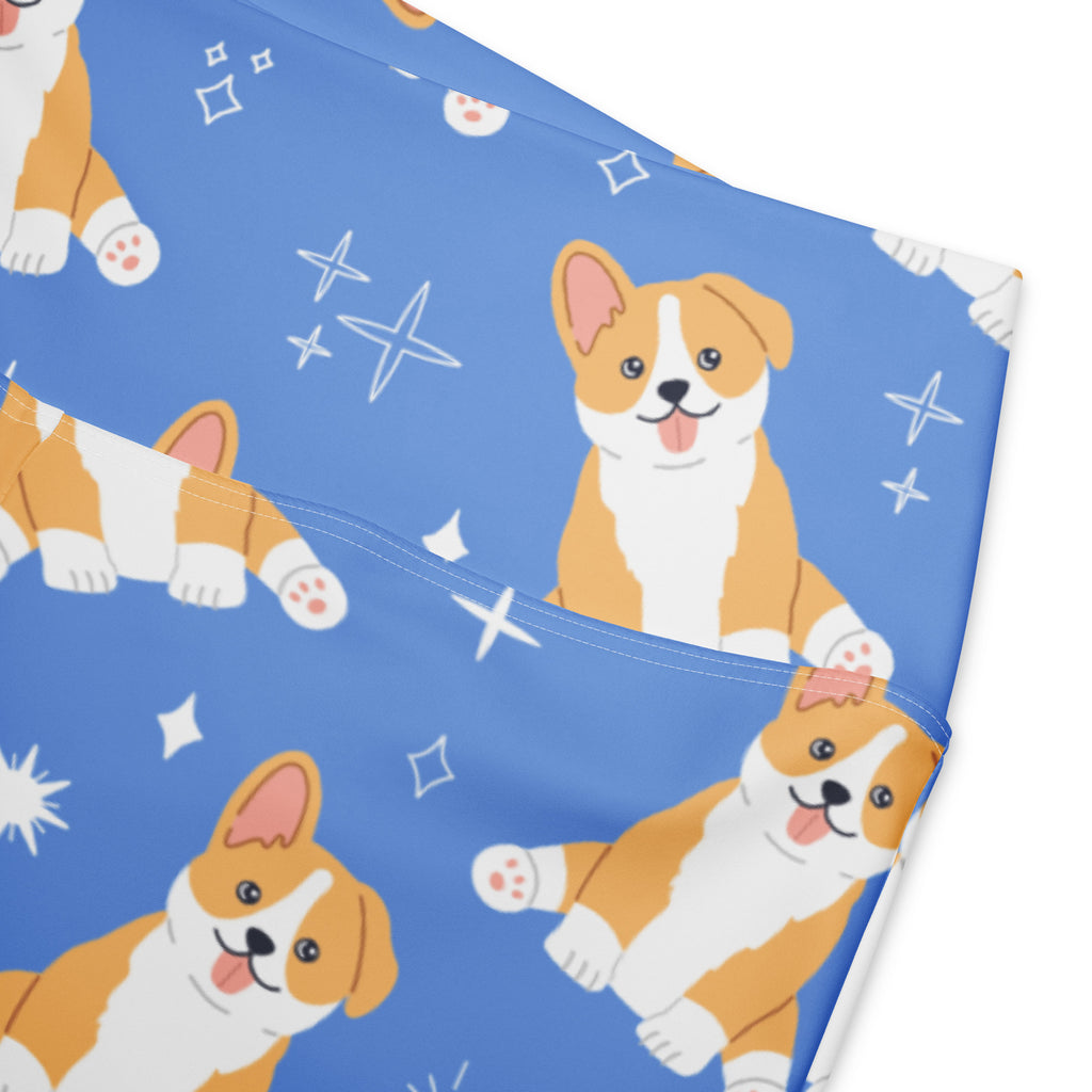 Women's Blue Corgi Dog High Waist Flare Legging Pants