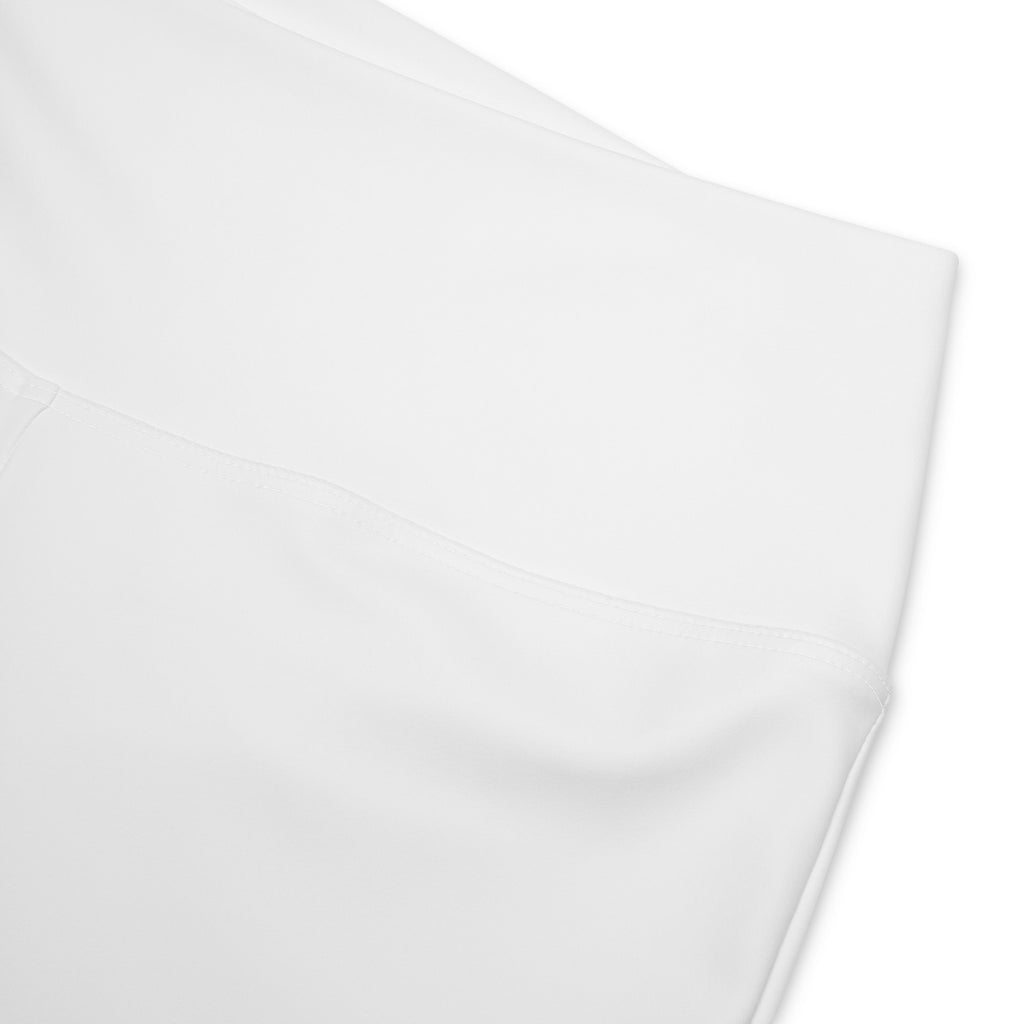 White satin pillowcase with smooth glossy finish and subtle sheen paired with women’s white high waist flare legging pants