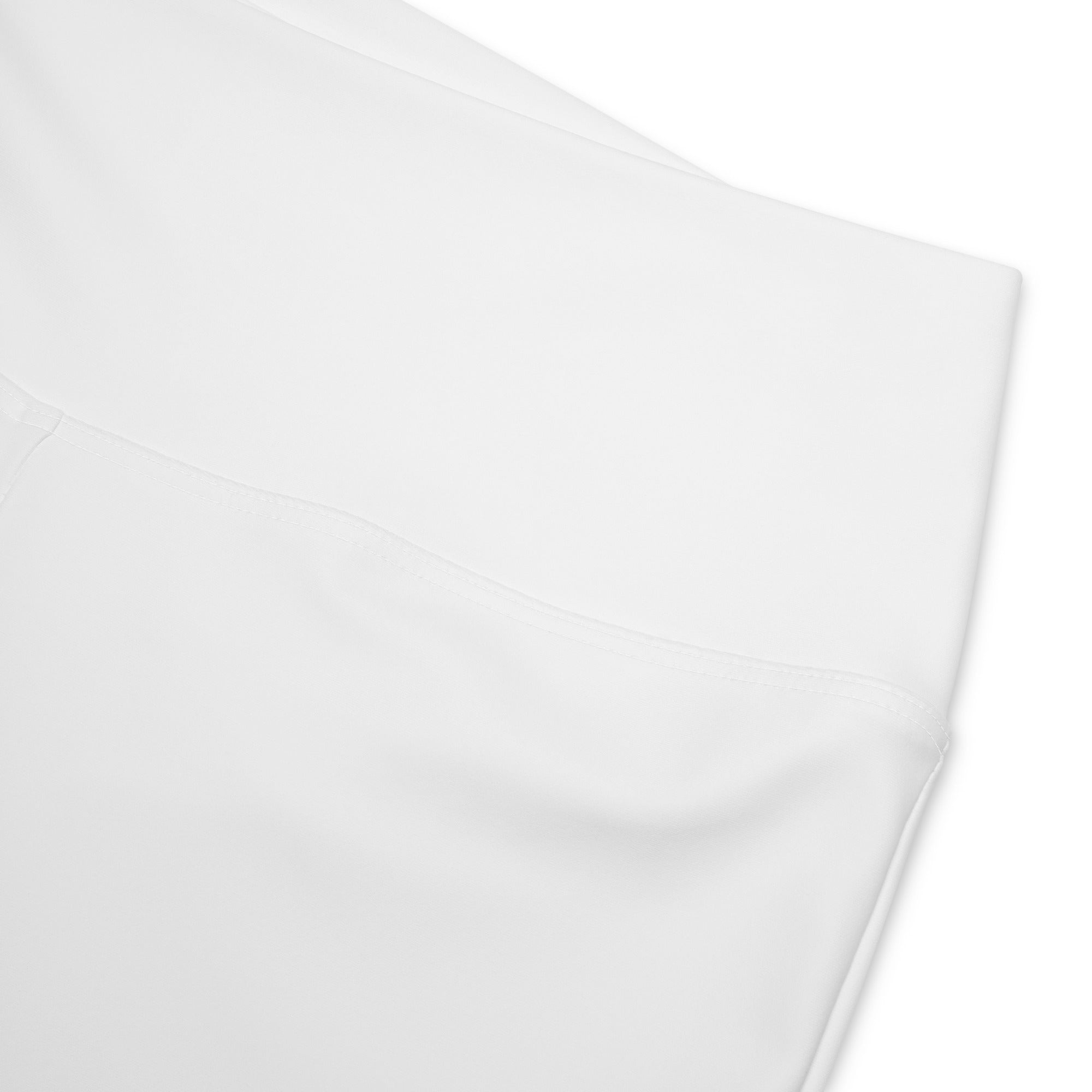 White satin pillowcase with smooth glossy finish and subtle sheen paired with women’s white high waist flare legging pants