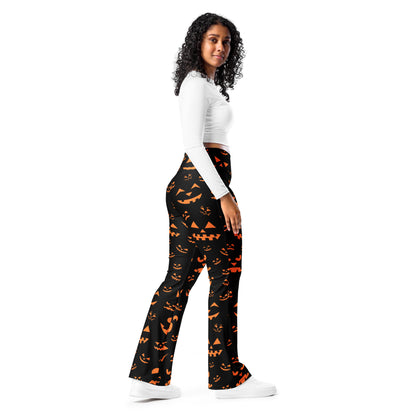 Women's Orange Jack-O’-Lantern Halloween High Waist Flare Legging Pants