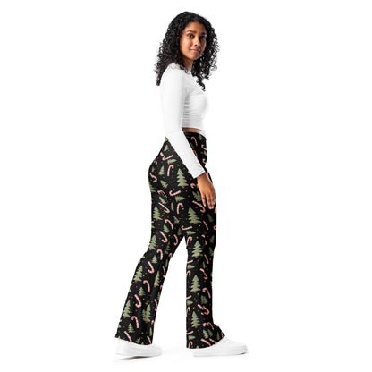 Women's Christmas Candy Cane High Waist Flare Legging Pants