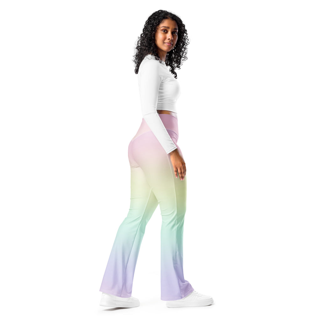 Women's Pastel Rainbow High Waist Flare Legging Pants