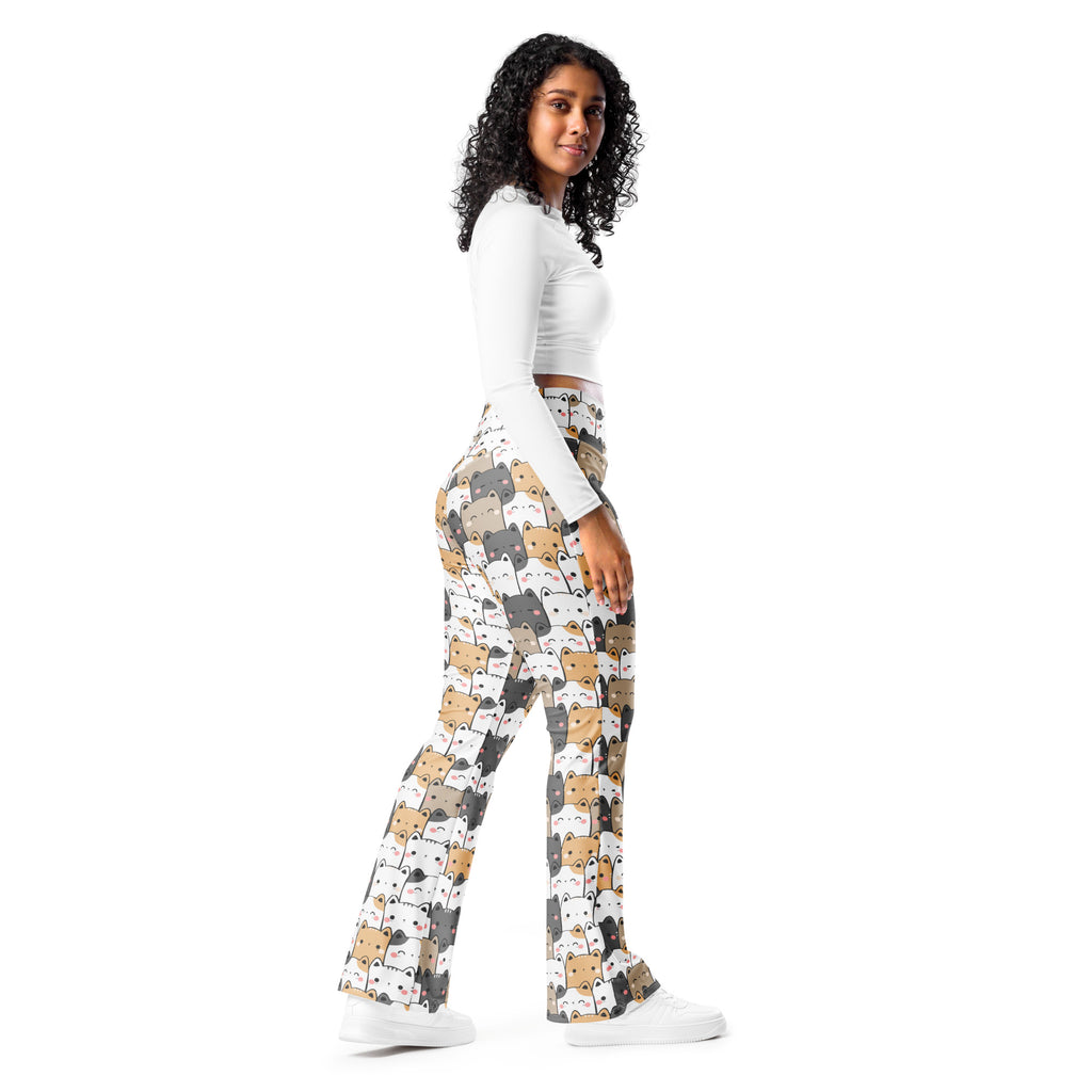 Women's Kawaii Cat High Waist Flare Legging Pants