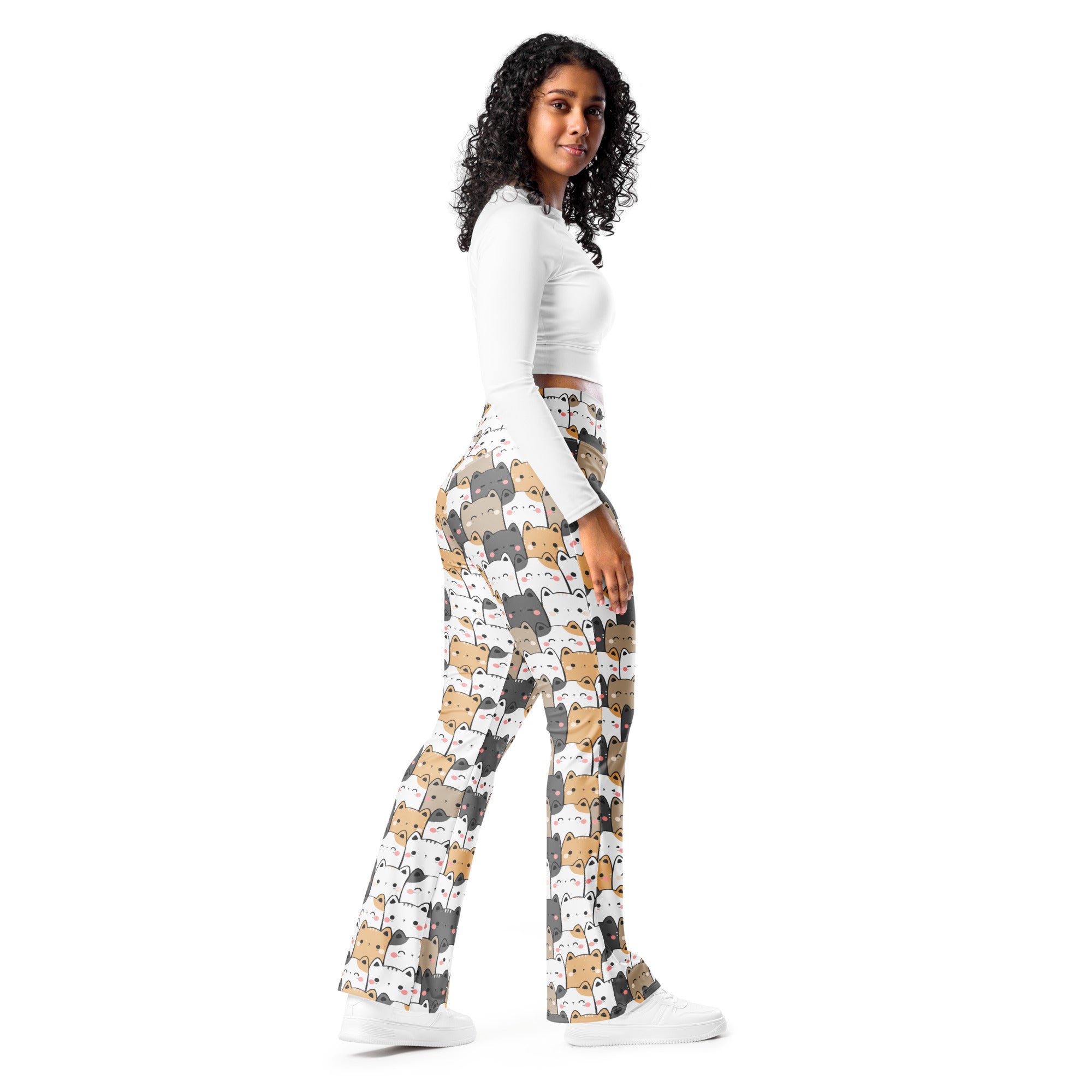 Women's Kawaii Cat High Waist Flare Legging Pants
