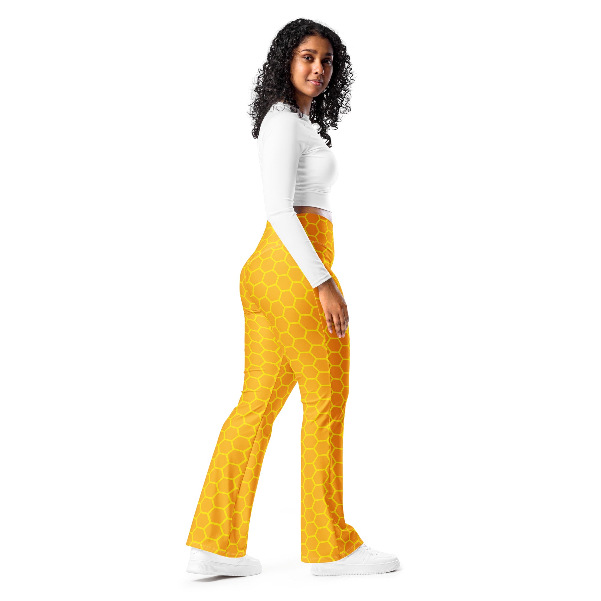 Women's Honeycomb High Waist Flare Legging Pants