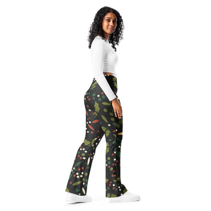 Women's Holly Print Christmas High Waist Flare Legging Pants