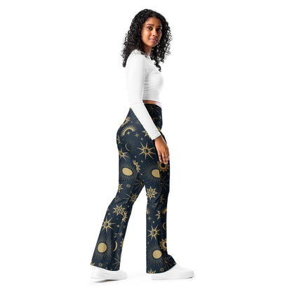 Women's Celestial Sun & Moon High Waist Flare Legging Pants