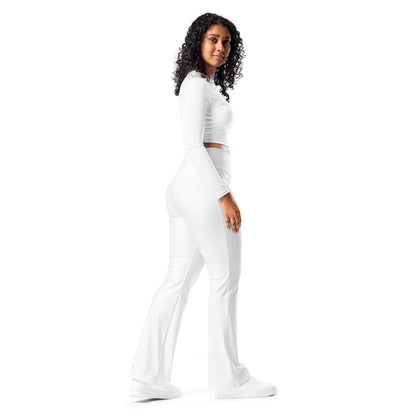 Women's White High Waist Flare Legging Pants