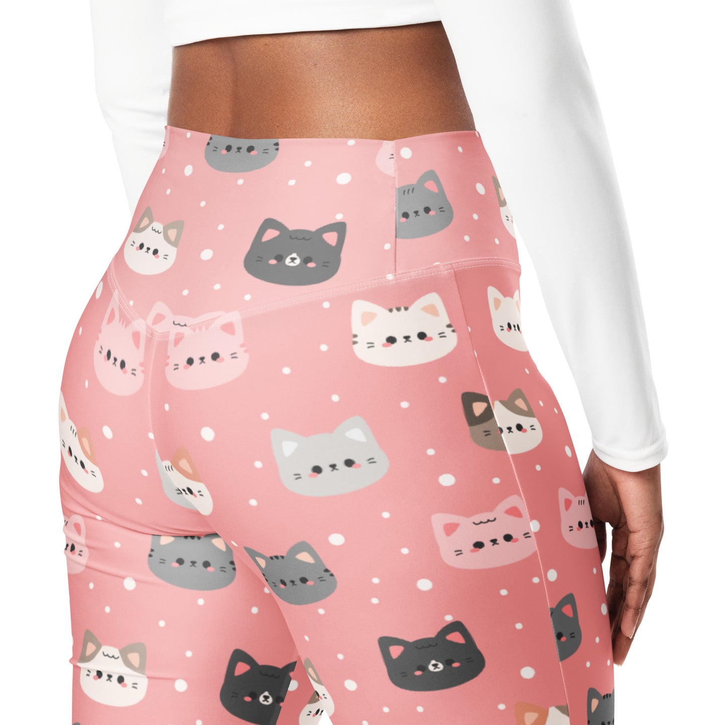 Women's Pink Cat High Waist Flare Legging Pants
