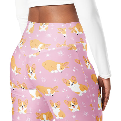 Women's Pink Corgi Dog High Waist Flare Legging Pants