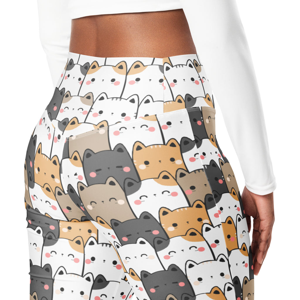 Women's Kawaii Cat High Waist Flare Legging Pants