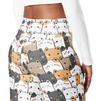 Women's Kawaii Cat High Waist Flare Legging Pants
