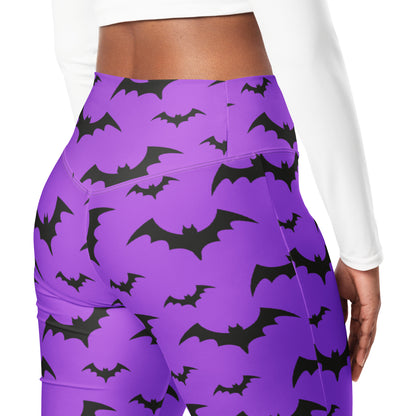 Women's Purple Bats Halloween High Waist Flare Legging Pants