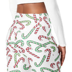 Women's Red & Green Candy Cane High Waist Flare Legging Pants