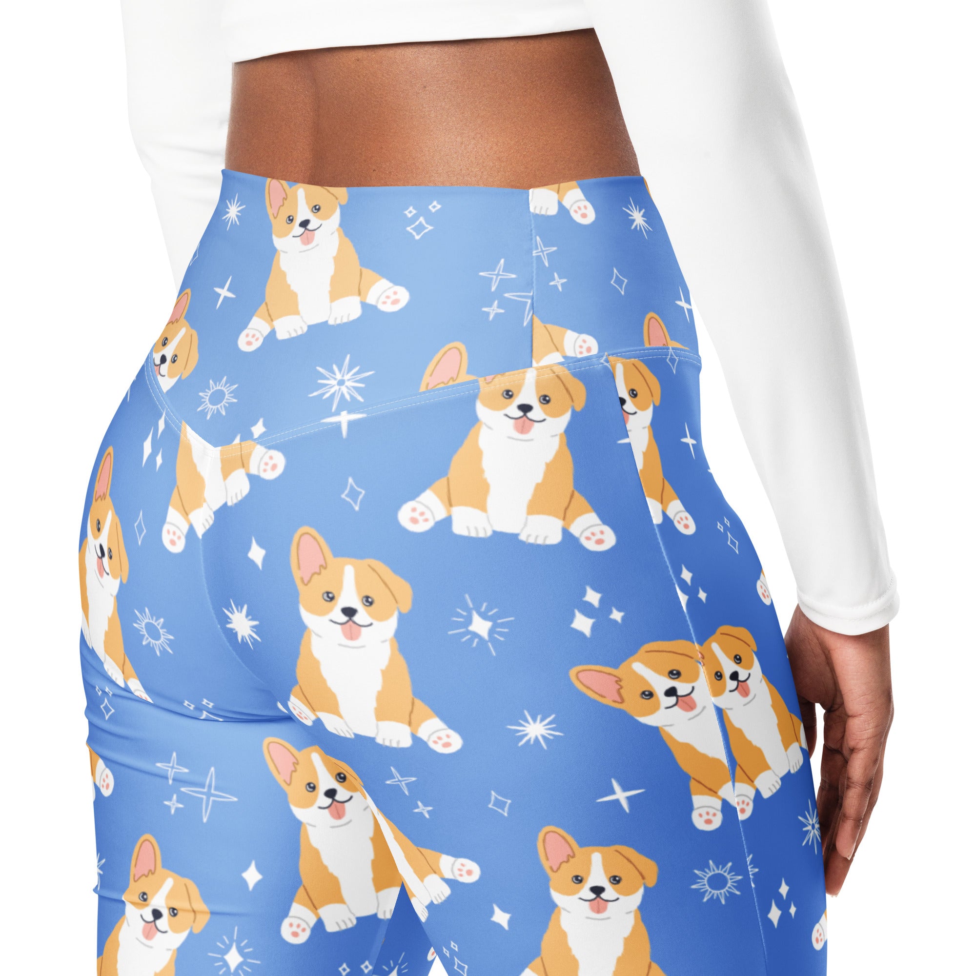 Women's Blue Corgi Dog High Waist Flare Legging Pants